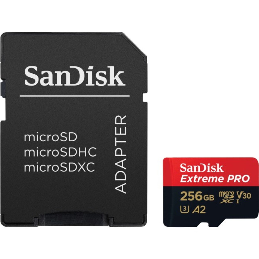 картинка SanDisk microSD 256GB C10 UHS-I U3 R200/W140MB/s Extreme Pro V30 +SD (SDSQXCD-256G-GN6MA) от магазина Chako.ua
